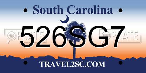 526SG7 South Carolina License Plate