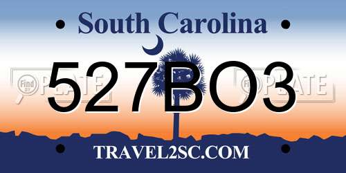 527BO3 South Carolina License Plate