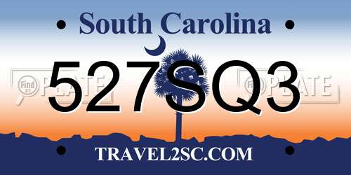 527SQ3 South Carolina License Plate
