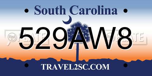 529AW8 South Carolina License Plate