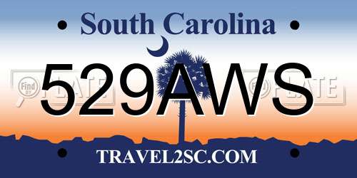 529AWS South Carolina License Plate