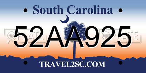 52AA925 South Carolina License Plate