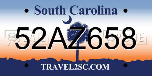 52AZ658 South Carolina License Plate