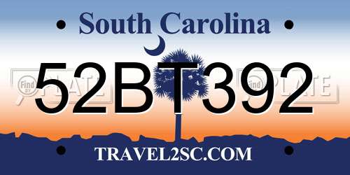 52BT392 South Carolina License Plate
