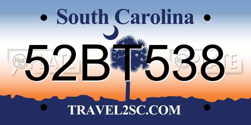 52BT538 South Carolina License Plate