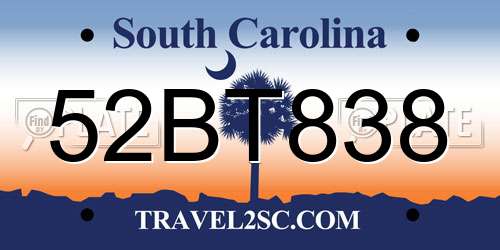 52BT838 South Carolina License Plate