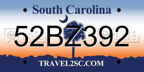 52BZ392 South Carolina License Plate