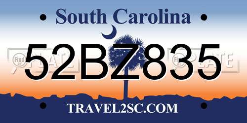 52BZ835 South Carolina License Plate