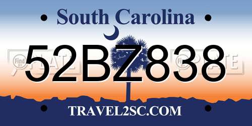 52BZ838 South Carolina License Plate