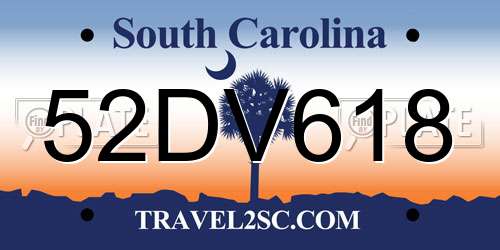 52DV618 South Carolina License Plate