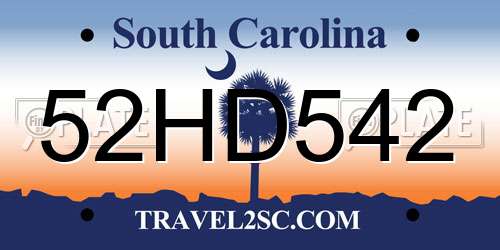 52HD542 South Carolina License Plate