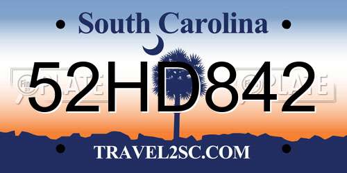 52HD842 South Carolina License Plate