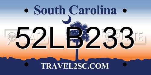 52LB233 South Carolina License Plate