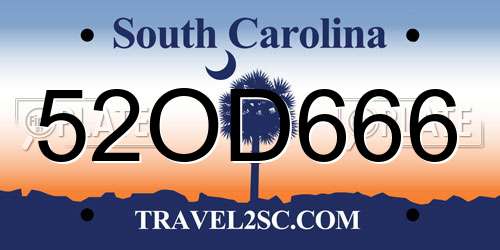 52OD666 South Carolina License Plate