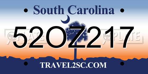 52OZ217 South Carolina License Plate