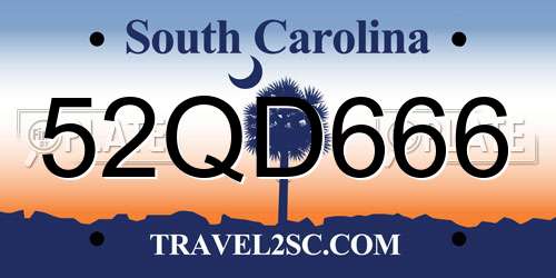 52QD666 South Carolina License Plate
