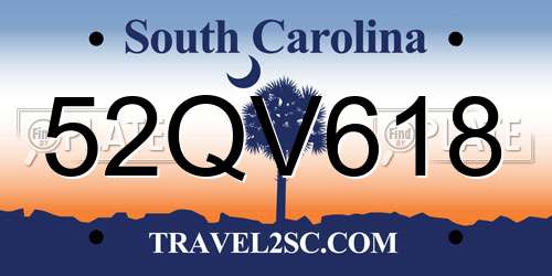 52QV618 South Carolina License Plate