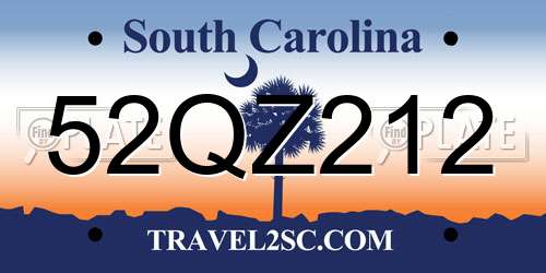 52QZ212 South Carolina License Plate