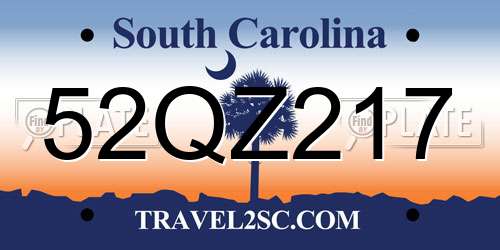 52QZ217 South Carolina License Plate