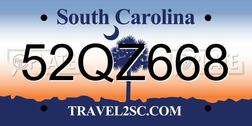 52QZ668 South Carolina License Plate