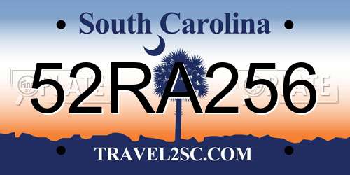 52RA256 South Carolina License Plate
