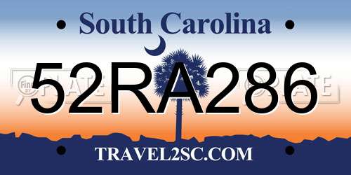 52RA286 South Carolina License Plate