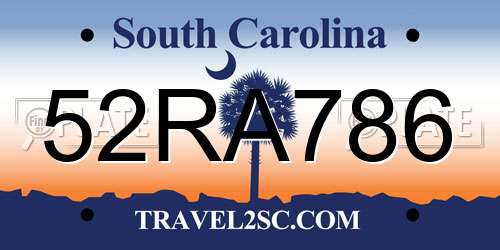 52RA786 South Carolina License Plate