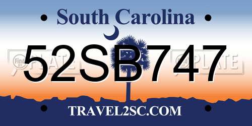 52SB747 South Carolina License Plate