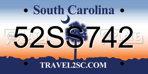 52SS742 South Carolina License Plate