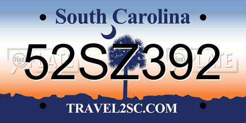 52SZ392 South Carolina License Plate