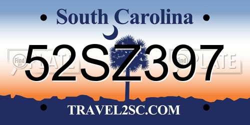 52SZ397 South Carolina License Plate