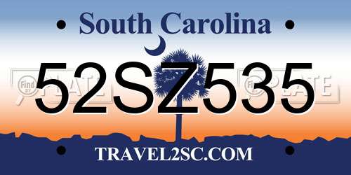 52SZ535 South Carolina License Plate