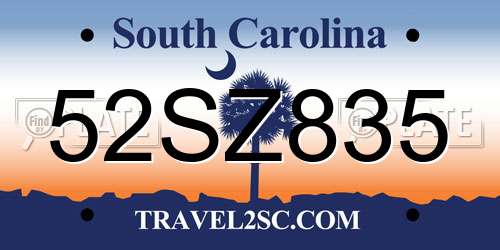 52SZ835 South Carolina License Plate