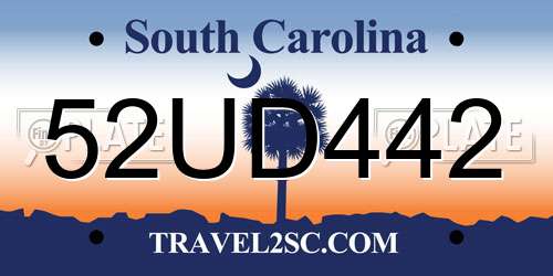52UD442 South Carolina License Plate