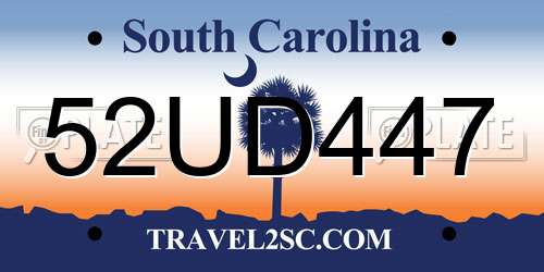 52UD447 South Carolina License Plate