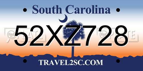 52XZ728 South Carolina License Plate