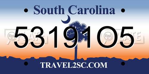 53191O5 South Carolina License Plate