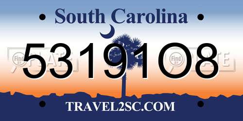 53191O8 South Carolina License Plate