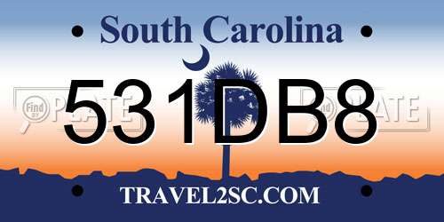 531DB8 South Carolina License Plate