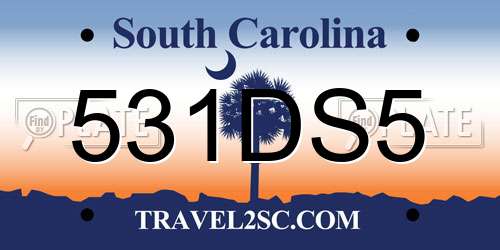 531DS5 South Carolina License Plate
