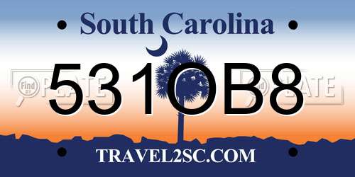 531OB8 South Carolina License Plate