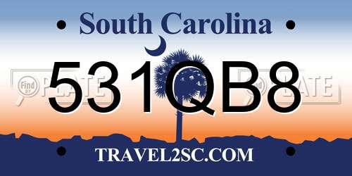 531QB8 South Carolina License Plate