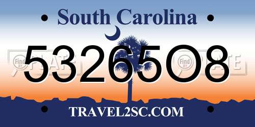 53265O8 South Carolina License Plate