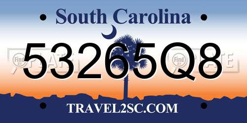 53265Q8 South Carolina License Plate