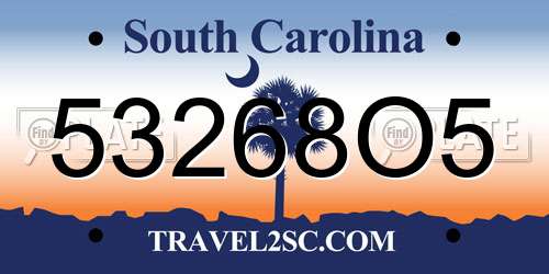 53268O5 South Carolina License Plate