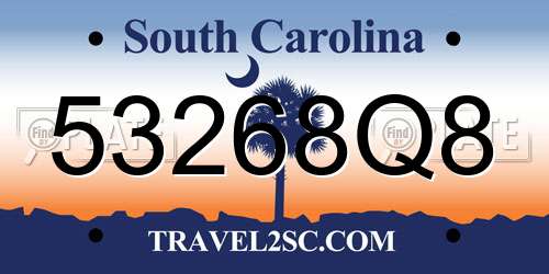 53268Q8 South Carolina License Plate
