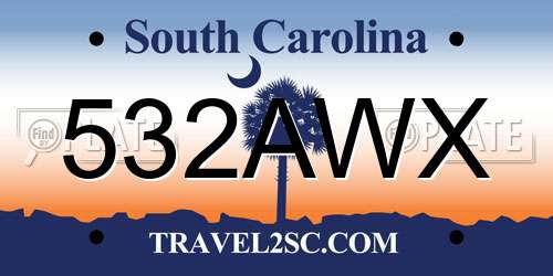532AWX South Carolina License Plate