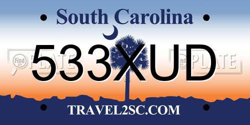 533XUD South Carolina License Plate