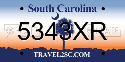 5343XR South Carolina License Plate