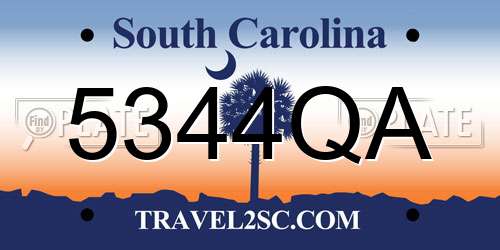 5344QA South Carolina License Plate